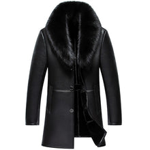 Load image into Gallery viewer, Winter Fox Fur Collar Leather Jacket Men New Business Casual