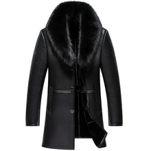 Load image into Gallery viewer, Winter Fox Fur Collar Leather Jacket Men New Business Casual