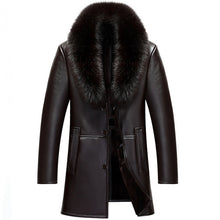 Load image into Gallery viewer, Winter Fox Fur Collar Leather Jacket Men New Business Casual